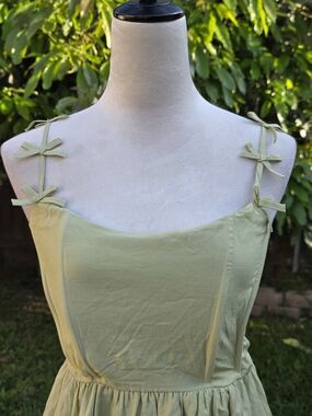 By The River Anthro Sage Green Bow Details-Strap Maxi Dress Boho Size M